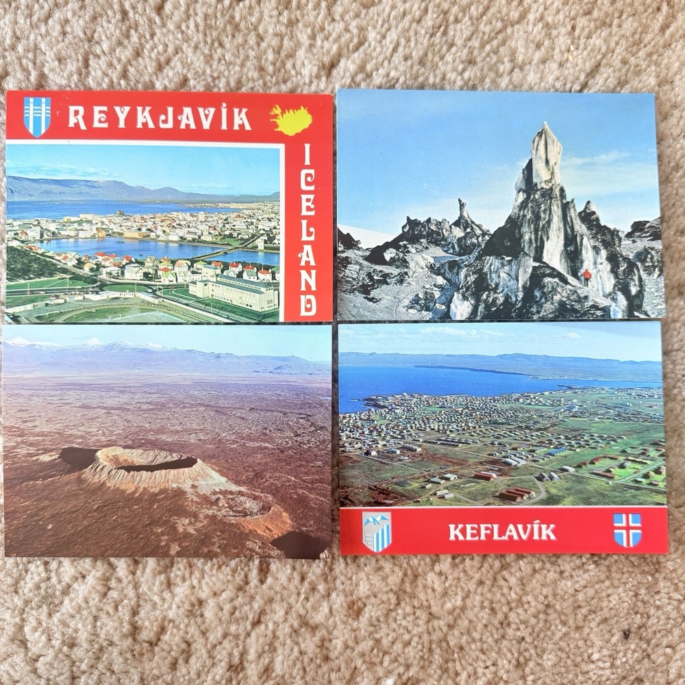 4 Vintage Iceland Postcards Reykjavik Keflavik Volcano Landscape Unposted